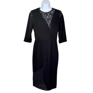 Black Halo Black 3/4 Sleeve Lace Cutout Midi Dress 4